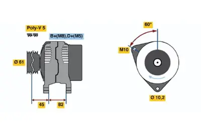 BOSCH 0 123 320 016 Alternator A4 1.8 11.1994 04.1999; A4 1.6 10.1996 07.1999; A4 1.8 Avant 11.1994 04.1999; A4 1