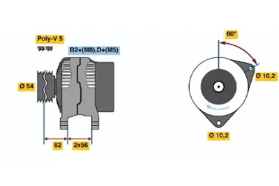 BOSCH 0 124 225 022 Alternator Corsa 1.2 I 16v 09.2000 06.2004; Corsa 1.0 I 12v 09.2000 08.2003; Corsa 1.2ı Twınpor