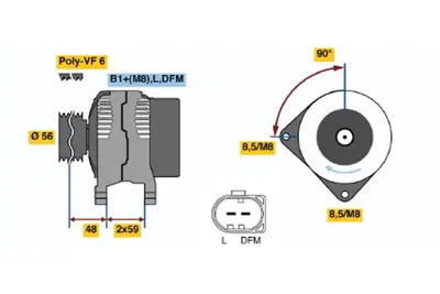 BOSCH 0 124 515 121 Alternator Transporter T5 1.9 Tdı 04.2003 11.2009; Ibıza 1.9 Sdı 05.1999 05.2002; Transporter T 38903024F
