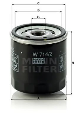 MANN FILTER W 714/2 X Yağ Filtresi Fıat Panda I 141a 0.9 Kat. 40hp 04/92-12/96 5017811 7701415054 7724167