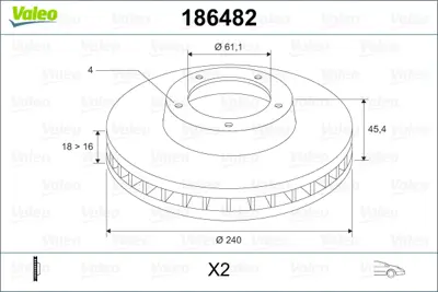 VALEO 186482 Fren Diski Ön X2 Nıssan 100 Nx 1.6. 2.0 Gtı 90-95 . Sunny 1.6 Gtı. 1.6i. 1.7d. 1.8i. 2.0d 87-9 4020660Y01