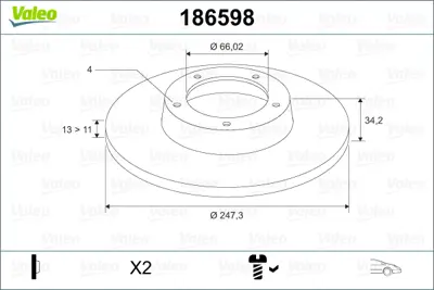 VALEO 186598 On Fren Dısk Aynası Xsara 1,4 Tud5 P206 P306 1,4 8v (Hava Sogutmasız) 4249A5