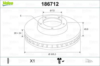 VALEO 186712 Ön Fren Aynası Trafıc 01 Vıvaro 01 Prımastar 01 1.9 D-Dtı 16v-2.5dtı 305.5x28x5dlxhavalı Adet 4020600QAH 4414632 8200010519