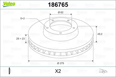 VALEO 186765 Fren Diski Ön X2 Toyota Rav 4 Iı 1.8i. 2.0i. 2.0d4d 00 - 4351242032