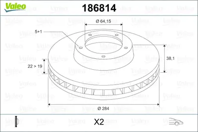 VALEO 186814 Fren Diski Ön X2 Rover 75 1.8 İ. 2.0 Cdt. 2.0 İ. 2.5 İ 99- ; 75 1.8 T. 1.8 İ. 2.0 Cdt. 2.0 Cd SDB000880 SDB100940