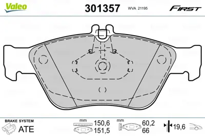 VALEO 301357 Fren Balatası On W202 95>00 S202 97>01 C208 97>00 W210 95>00 S210 99>03 C140 92>99 R170 00>04 A0024209620