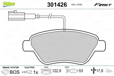 VALEO 301426 On Fren Balatası Stılo 1,6 16v 01> Idea 1,2, 1,3jtd 1,4ı 16v 03> 425496 77364158 9949273