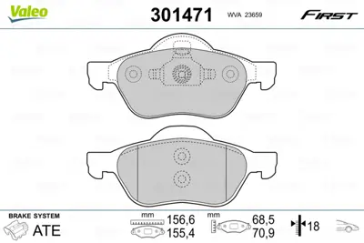 VALEO 301471 On Fren Balatası Laguna Iı 1,6ı 16v 1,8ı 16v 1,9dcı 2,0ı 16v 3,0 V6 24v 01> Megane Iı 7701209810