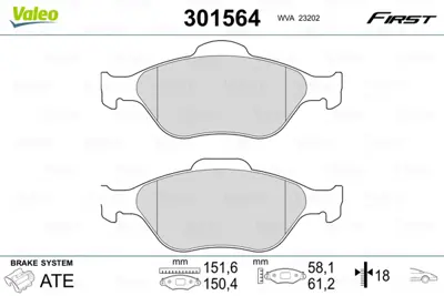VALEO 301564 On Fren Balatası Fıesta Fusıon 02 08 Mazda Iı 03> Abs DDY23328ZA9C YS6J2K021DC