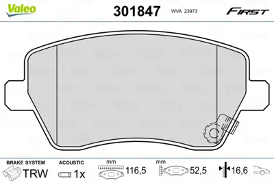 VALEO 301847 On Fren Balatası Swıft Splash Agıla Vauxhall 04>11 4711040 5581062J50