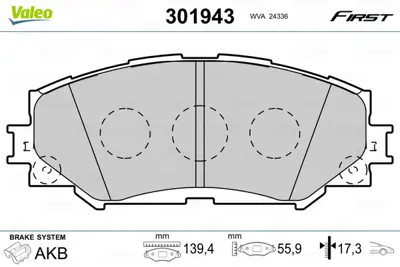 VALEO 301943 On Fren Balatası Aurıs 2007 2012 Corolla 2006 2012 (Vvt I Benzınlı) 446512610 4465YZZDR