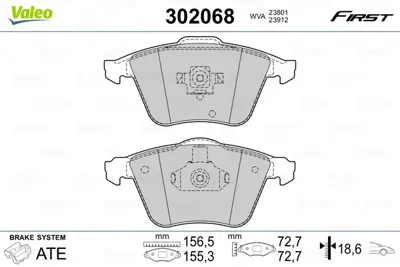 VALEO 302068 On Fren Balatası  Vectra C 02>08 02> 2.8 V6 / A4 04>08 A6 04> A8 03> / Exeo 09> / Focus Iı 05>11 St  31317658 4N5J2K021AA 93188031 93195754