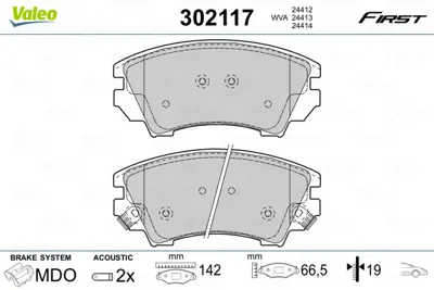 VALEO 302117 Dısk Fren Balatası  (Ön) Opel Astra J (12/09>), Insıgnıa A (07/08>03/17), Zafıra C (10/11>); Chevrol 92230269 95520061