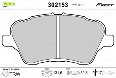 VALEO 302153 Dısk Fren Balatası  (Ön) Ford B-Max (10/12>), Fıesta Vı (06/08>), Transıt Courıer (02/14>), Tourneo  MEAY1J2K021AA