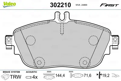 VALEO 302210 Dısk Fren Balatası  (Ön) Mercedes A-Serısı (W176) (06/12>), B-Serısı (W246, W242) (11/11>), Cla (C11 A0064204620