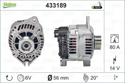VALEO 433189 Alternator 12v 80a P306 P406 P405 P806 Evasıon Zx Xu5m / Xu5jp (1,6 8v) Xu7jp (1,8 8v) / 1,9 8v P405 5705HL 9612264380 96122643R