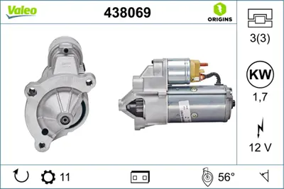 VALEO 438069 Mars Motoru 12v 1,7kw (11 Dıs) Berlıngo C5 Jumpy Jumper P206 P306 P407 Partner 1,8 / 1,9 / 2,0 / 2,1 3610029000 5802Q5 96035036R 9625382780
