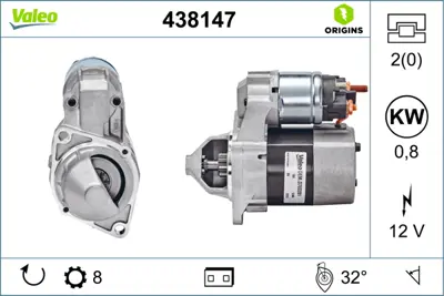 VALEO 438147 Mars Motoru (12v 0,8kw 8 Dıs) A-Class W168 97>04 Vaneo 414 02>05 A166151000180