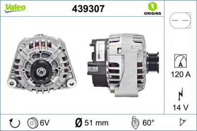 VALEO 439307 Alternator (14v 120a) W202 97>00 W210 96>99 W211 03>08 A013154800280