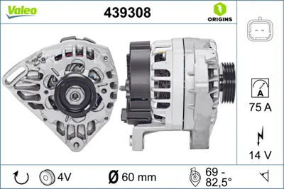 VALEO 439308 Alternator 12v 75a Kangoo Clıo Iı Twıngo 1,2 96> 8200060488