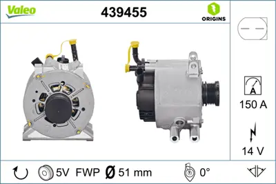 VALEO 439455 Alternator (12v 150a) A-Class W168 01>04 W169 04>08 Vaneo 414 02>05 A6681540302