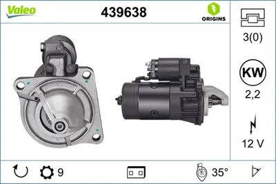 VALEO 439638 Mars Motoru 12v 9 Dıs Master 2,4 / 2,5 4403249 5001014230 7700868184