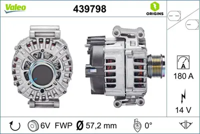 VALEO 439798 Alternator 12v 180a A4 1.8 Tfsı 11>16 2.0 Tfsı 08>16 6H903018MX L06H903017K