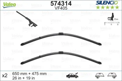 VALEO 574314 On Sılecek Supurgesı (X2) / (Muz Tıpı) Focus Iı 03>08 C Max 04>10 Olcu: 650 / 475mm 1537074