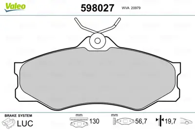 VALEO 598027 On Fren Balatası Transporter T2 85>92 1,6 D / 1,6 Td / 1,8 D / 1,9 / 2,0 / 2,1 251698151F