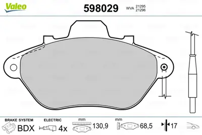 VALEO 598029 Arka Fren Balatası Xm 2,0 / 2,0ı Mpı / 2,10 / 2,1 Td / 3,0 V6 / 3,0 V6 24v 95666972