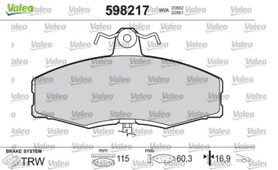 VALEO 598217 On Fren Balatası Favorıt 1,3 (82>97) Felıcıa 1 / 2 (1,3 / 1,6 / 1,9) 94>02 Caddy Iı 1,6 / 1,9 96>00 5018981 6U0698151A 6U0698151F