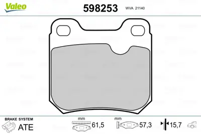 VALEO 598253 Arka Fren Balatası (Dısk Icın) Vectra A Astra F 93225005