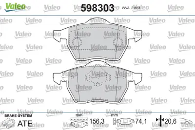 VALEO 598303 On Fren Balatası A3 1,8t 96>99 Tt Tum Modeller 98> Bora 2,3 Vr5 1J0698151M 8N0698151