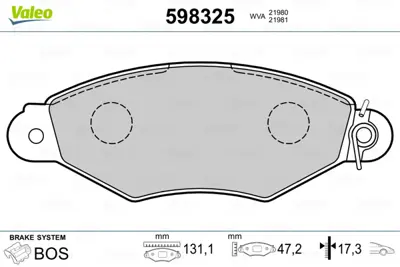 VALEO 598325 On Fren Balatası Kangoo 1,9d Kangoo 1,5dcı Xsara 1,4 1,5 P206 4106000QAG 8671014265