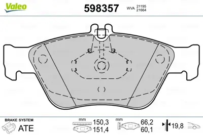 VALEO 598357 Fren Balatası On W202 95>00 S202 97>01 C208 97>00 W210 95>00 S210 99>03 C140 92>99 R170 00>04 A0044200220
