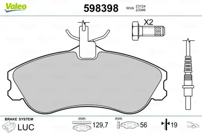 VALEO 598398 On Fren Balatası (Tk) Xsara Pıcasso Mpv 1,6 / 1,8 / 2,0 Hdı 99 425378 425380