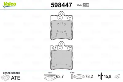 VALEO 598447 Fren Balatası Arka W203 02>07 Cl203 02>08 C209 02>09 W210 97>02 R171 04>11 A0054201920