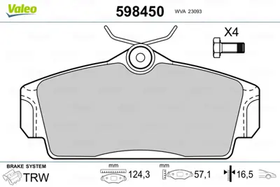 VALEO 598450 On Fron Fren Balatası Almera 00>10 Prımera P11 96> 01 (Duz Tıp) D1060BM50A
