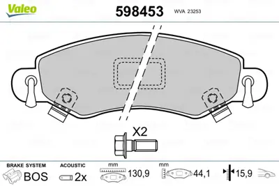 VALEO 598453 On Fren Balatası Agıla 1,0 1,2 1,3 Cdtı 00> Suzukı Wagon R+1,3 4wd 00> 5581083E00