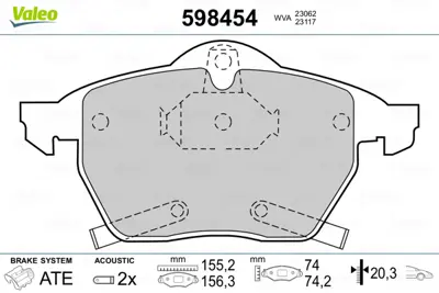 VALEO 598454 On Fren Balatası Astra G Corsa C Zafıra B 5533518 95514416
