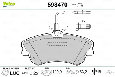 VALEO 598470 On Fren Balatası (Tk) Espace Iıı 00 02 1,9 Dtı / 2,0 I ; Espace Iıı 96 00 1,9 Dtı / 2,0 I / 2,2 Dt / 6025407835