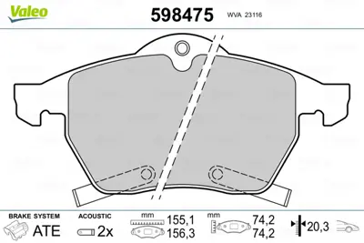 VALEO 598475 Dısk Fren Balatası (Ön) Saab 9-3 (98 - 02), 9-5 Tüm Modeller (97 - ) 95514416