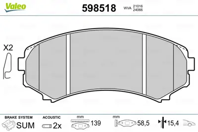 VALEO 598518 On Fren Balatası Pajero Iıı 3,2 3,5 V6 Gdı Dı D 00>10 (Fıslı) MR527868