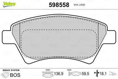 VALEO 598558 On Fren Balatası Megane Iı Scenıc Iı 1,4 / 1,5dcı / 1,6 / 1,9dcı / 2,0 Kangoo 1,9dcı 01> 7701209697