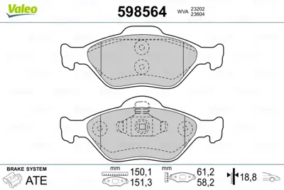 VALEO 598564 On Fren Balatası Fıesta Fusıon 02 08 Mazda Iı 03> Abs DDY23328Z YS6J2K021DC