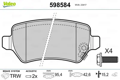 VALEO 598584 Arka Fren Balatası Astra G 1,2ı / 1,6ı / 1,8ı 16v 1,7dtı / Astra H 1,6 / 1,7cdtı 04> 1605967 58302A2A30