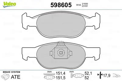 VALEO 598605 On Fren Balatası Doblo Ym Punto 1,4 03> 9947934