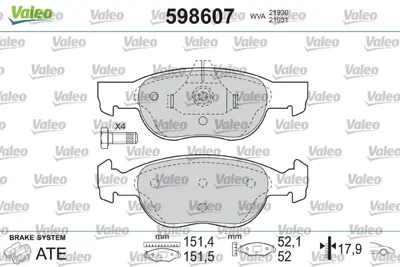 VALEO 598607 On Fren Balatası (Tk) Punto Iı 99 03 1,2 I / 1,9 D 9948410