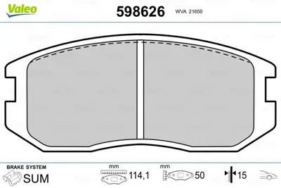 VALEO 598626 On Fren Balatası Colt 92>96 Galant 88>92 Lancer 88>92 Proton 96>00 MB928816
