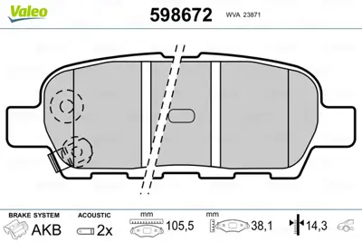 VALEO 598672 Arka Fren Balatası (Tk) X Traıl 2,0ı / 2,2 Dcı / 2,5ı 01 D40608H385